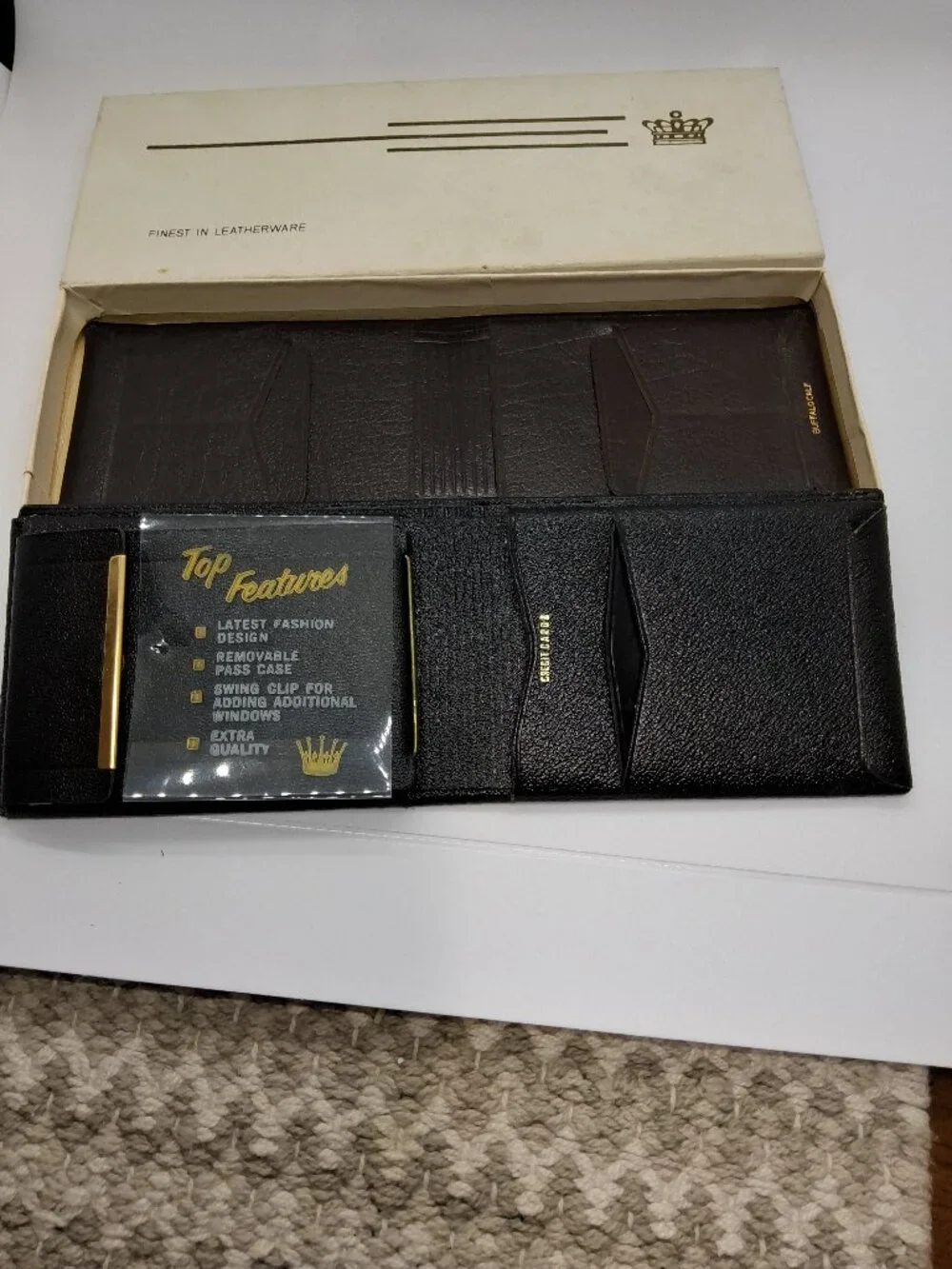 2 Buffalo Calf Wallets, New/Old Stock, Brown & Black w/Jet Swing & Original Box